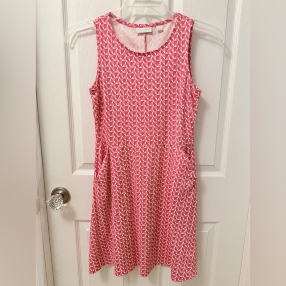 New York & Company Sleeveless Sheath Dress with pockets size S Pink Geometric AD